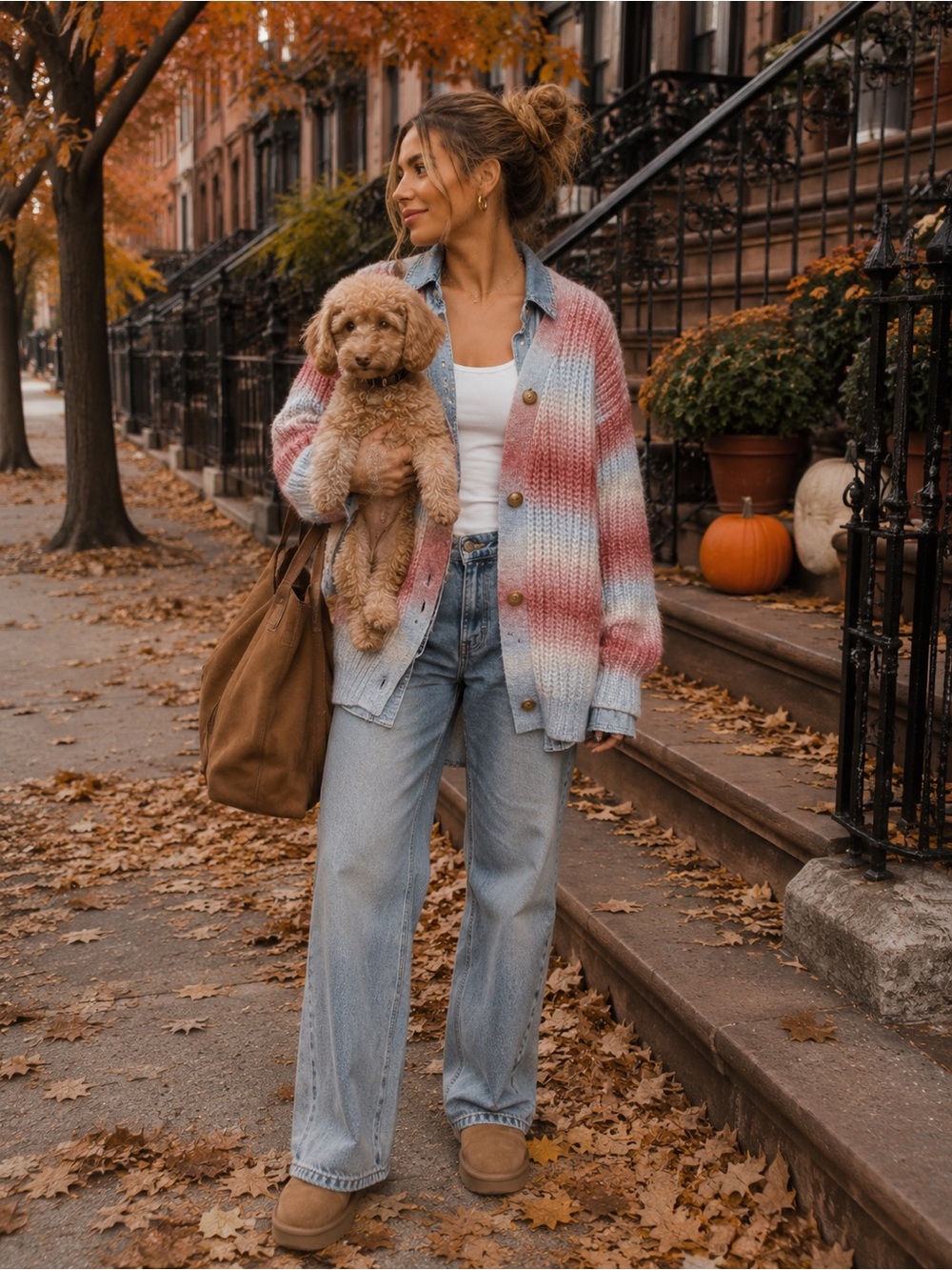 Lucky Brand Striped V-Neck Cardigan - Rose & Light Blue